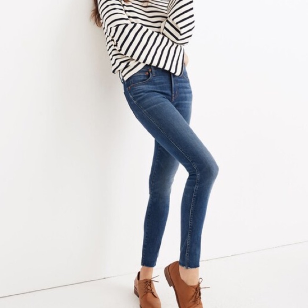 Madewell 9" Mid-Rise Skinny Jeans in Paloma Wash Raw-Hem Edition Sz 28 Stretch